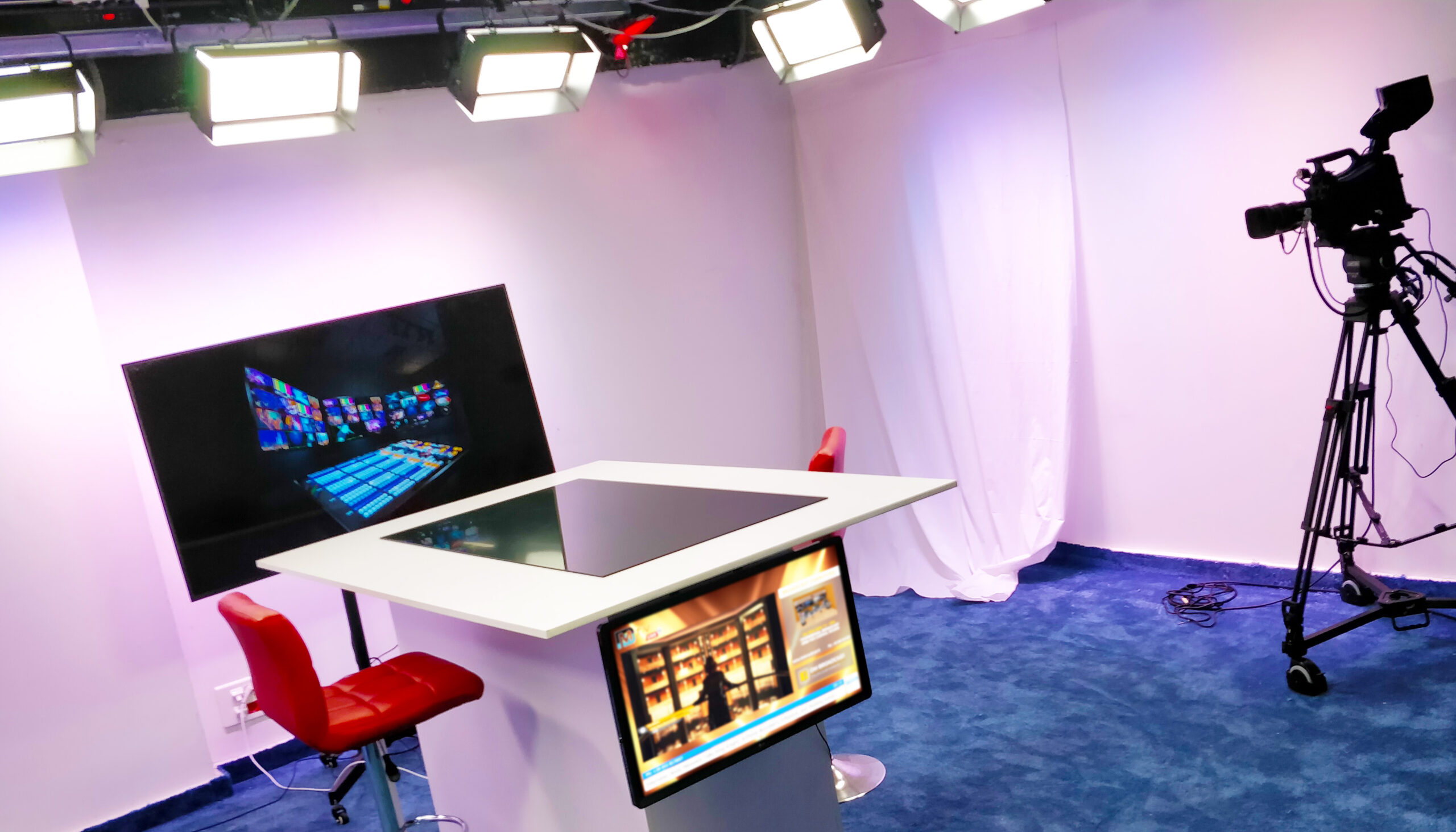 tv studio set with cameras